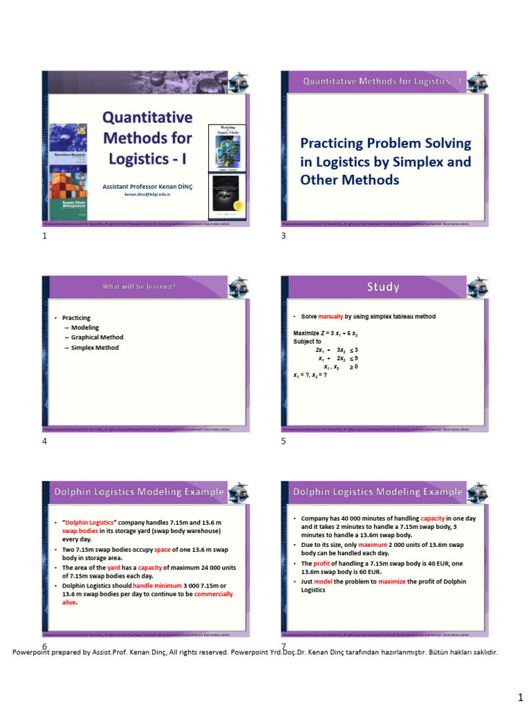 08 Practicing Problem Solving in Logistics by Simplex and Other Methods ...