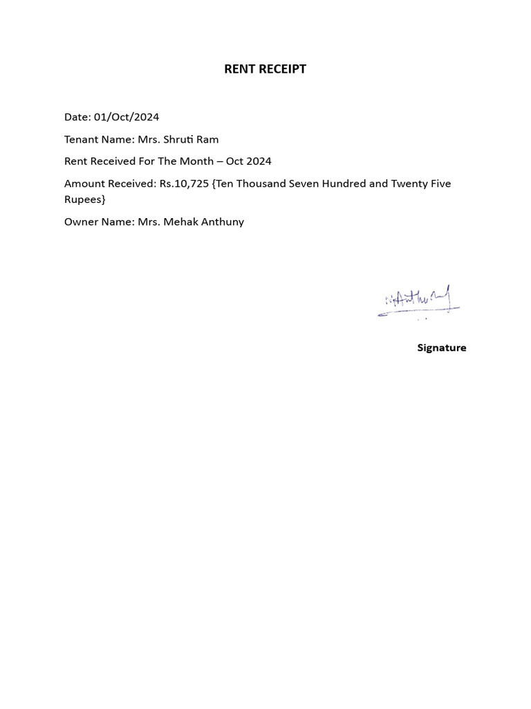 October 2024 Rent Receipt for Tenant | PDF