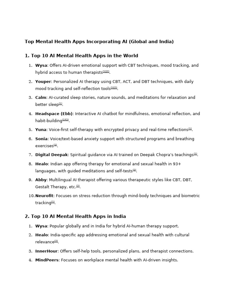 Top Mental Health Apps Incorporating AI (Global An | PDF | Cognitive ...