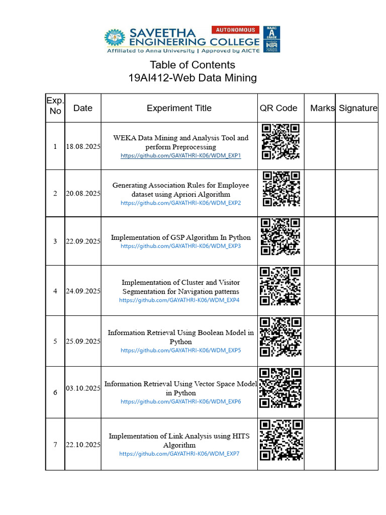 Web Data Mining Experiments Guide | PDF
