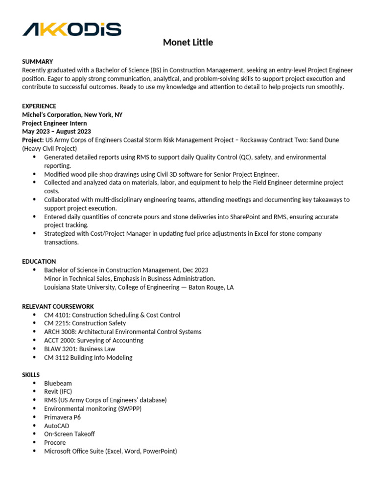 Entry-Level Project Engineer Resume | PDF