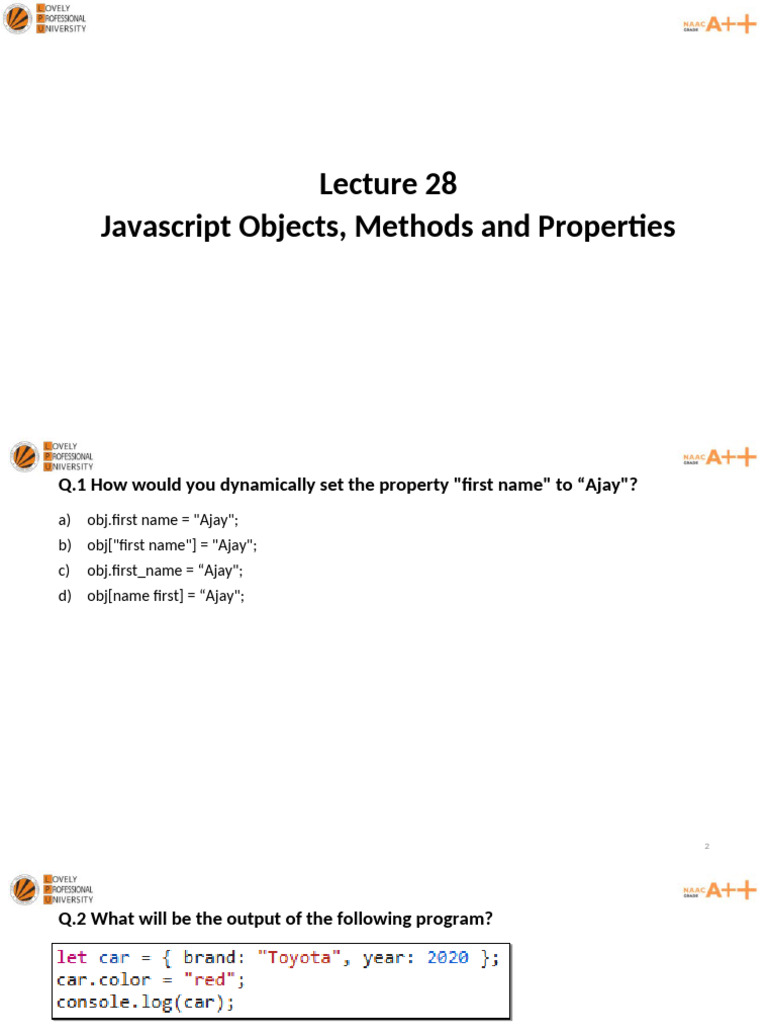 JavaScript Object Properties Quiz | PDF