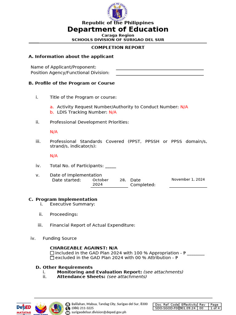 Surigao del Sur Program Completion Report | PDF
