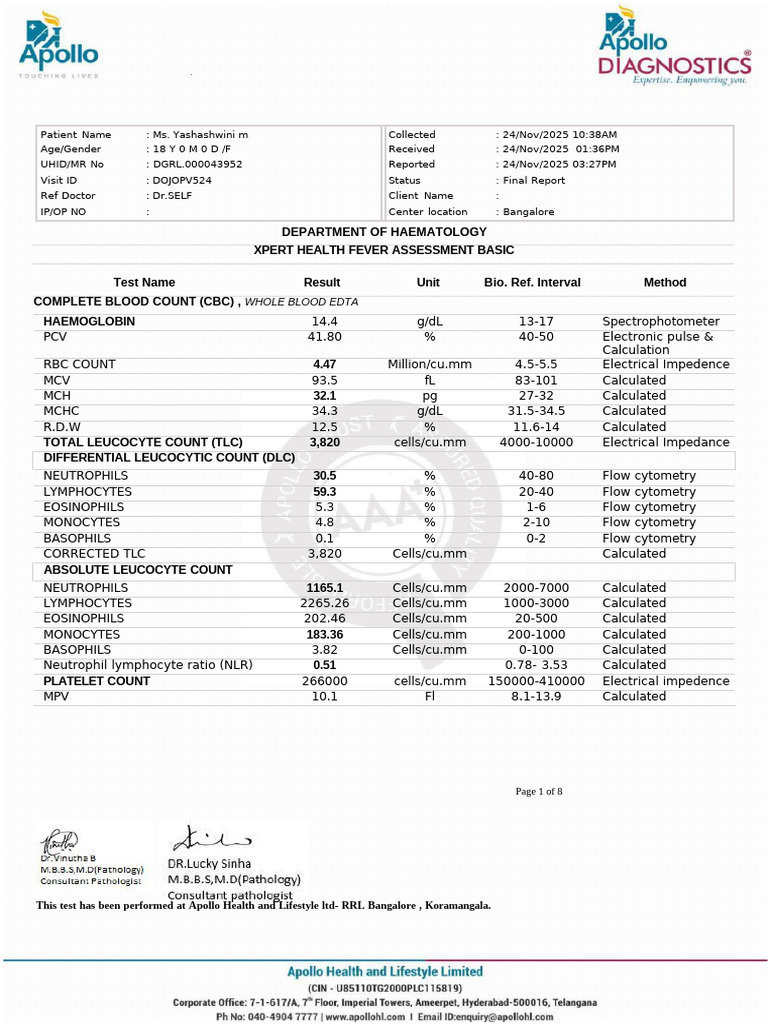 Complete Blood and Fever Assessment Report | PDF | White Blood Cell ...