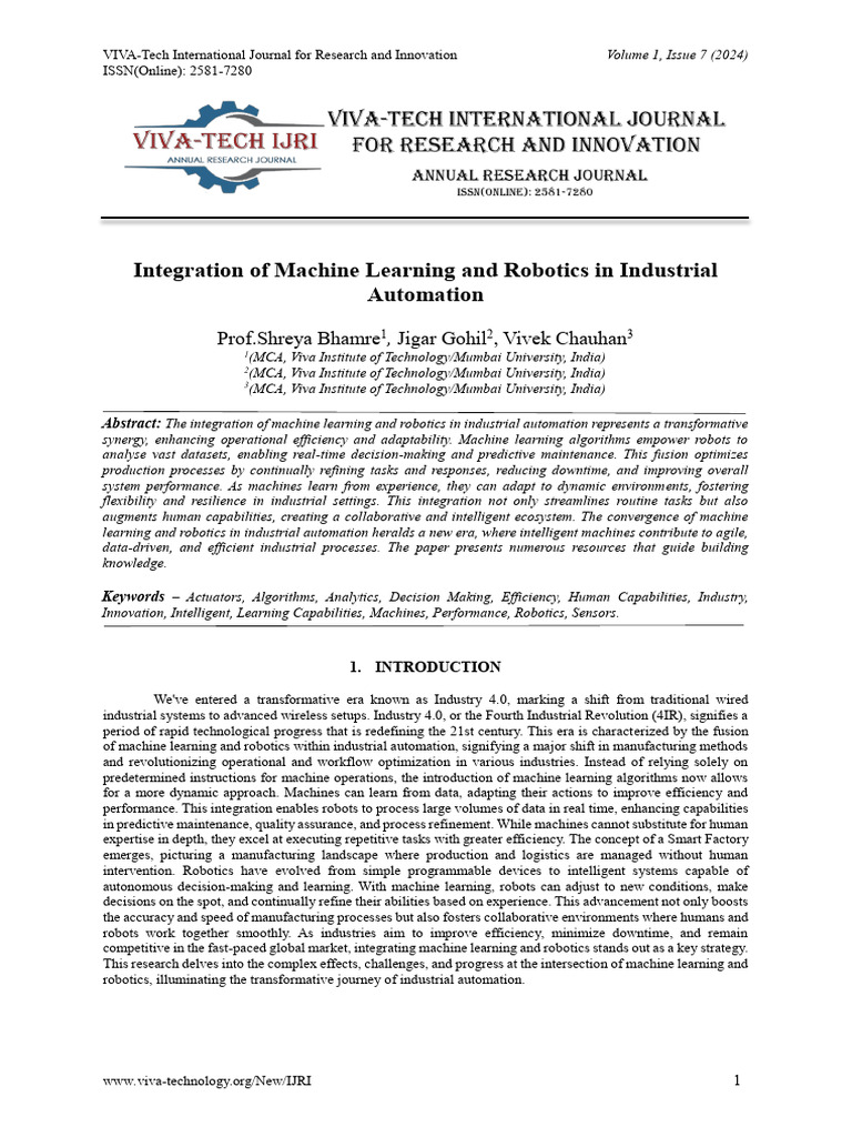 Machine Learning & Robotics in Automation | PDF | Machine Learning ...