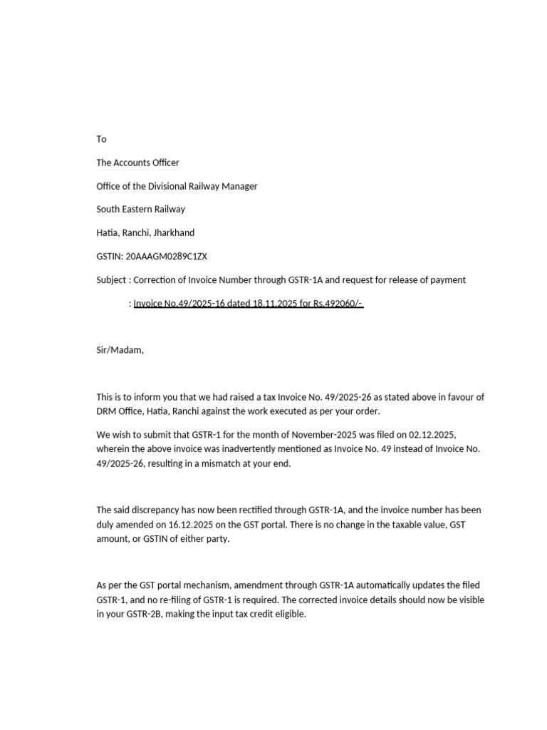Invoice Correction Request via GSTR-1A | PDF