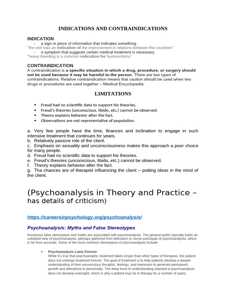 Indications and Contraindications of Psychoanalysis | PDF ...