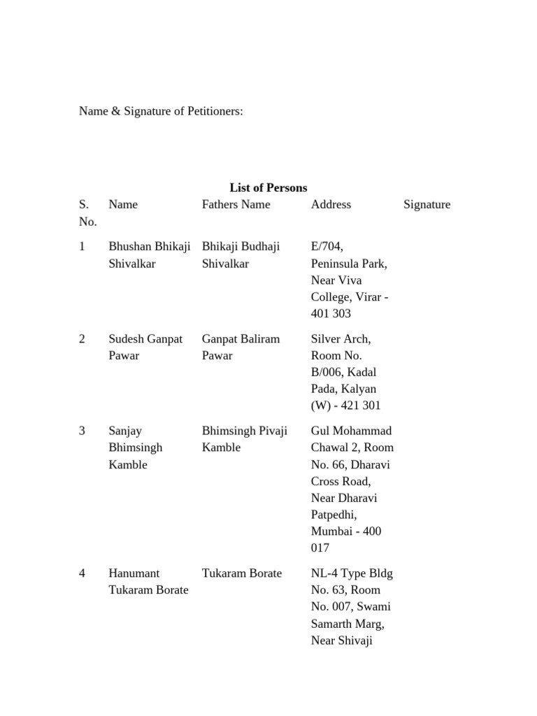Petitioners' Signature List and Attorney Acceptance | PDF