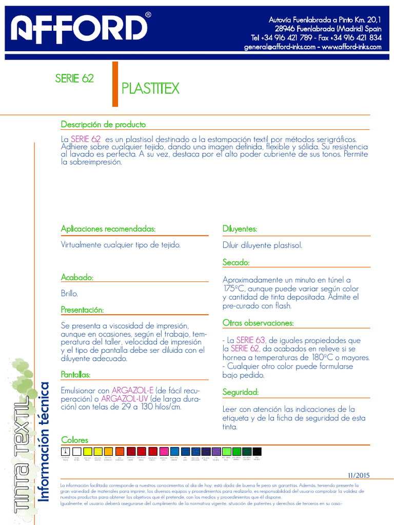 Plastisol SERIE 62 para Estampación Textil | PDF | Textiles | Tecnicas ...