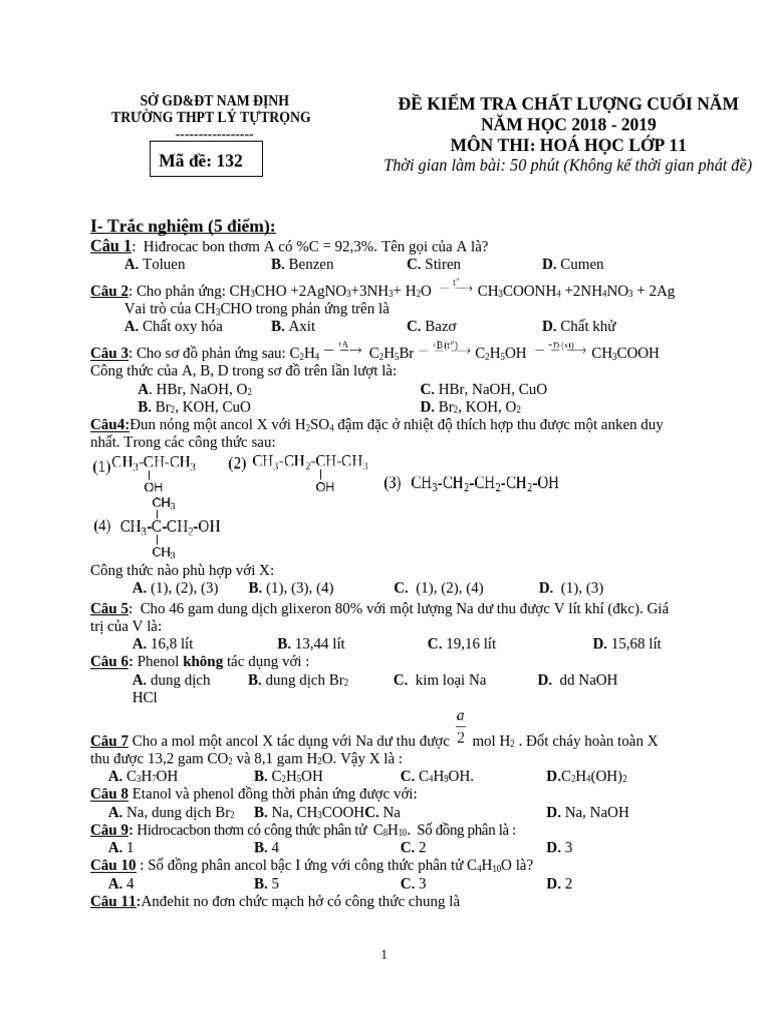 De Thi Hoc Ky 2 Hoa 11 de 1 | PDF