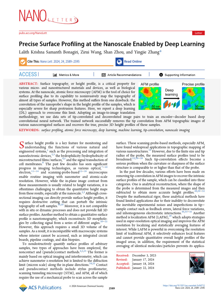 Deep Learning for Nanoscale Surface Profiling | PDF | Atomic Force ...