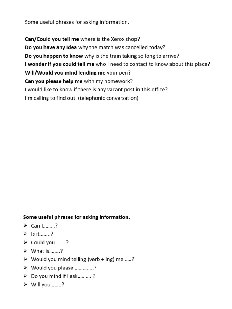 Essential Phrases for Asking Information | PDF
