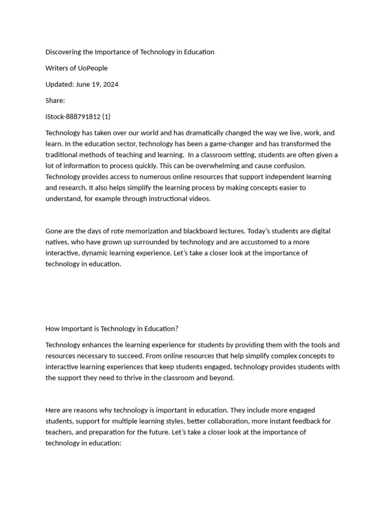 Importance of Technology in Education | PDF | Learning | Augmented Reality