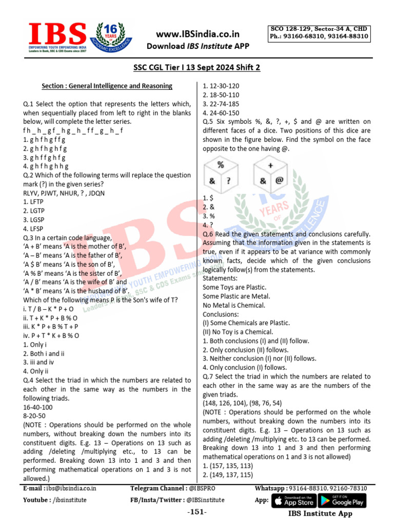 SSC CGL Tier I Reasoning Practice Questions | PDF | Circle