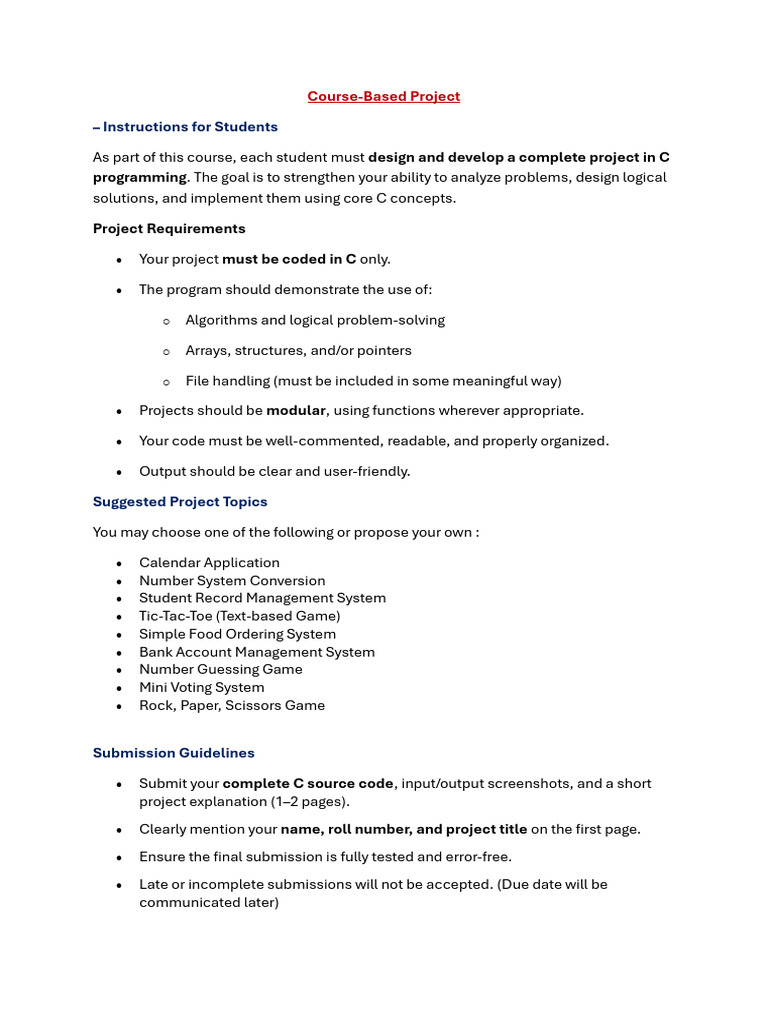 C Programming Project Guidelines | PDF