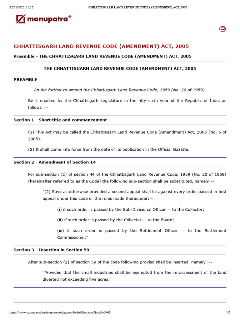 Chhattisgarh Land Revenue Code 2005 Amendments | PDF | Justice | Crime ...