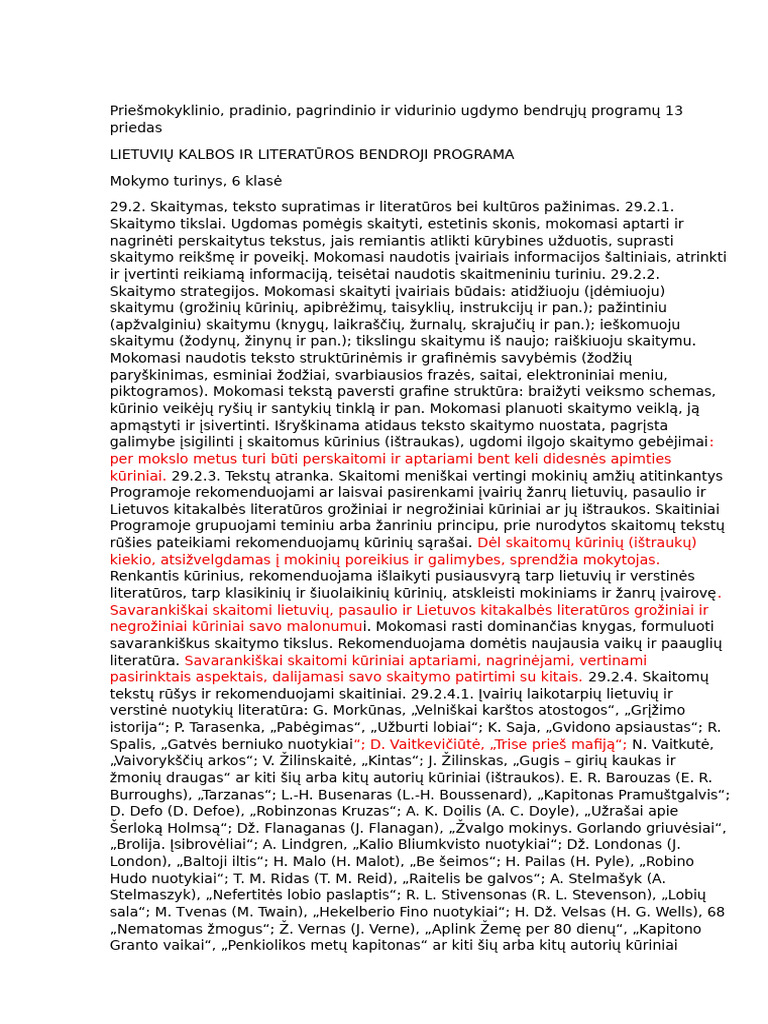 Mokymo Turinys, 6 Klase | PDF