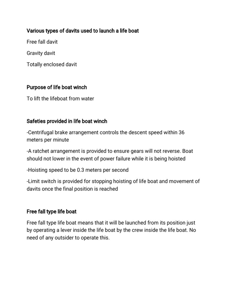Types of Lifeboat Davits and Safety Features | PDF