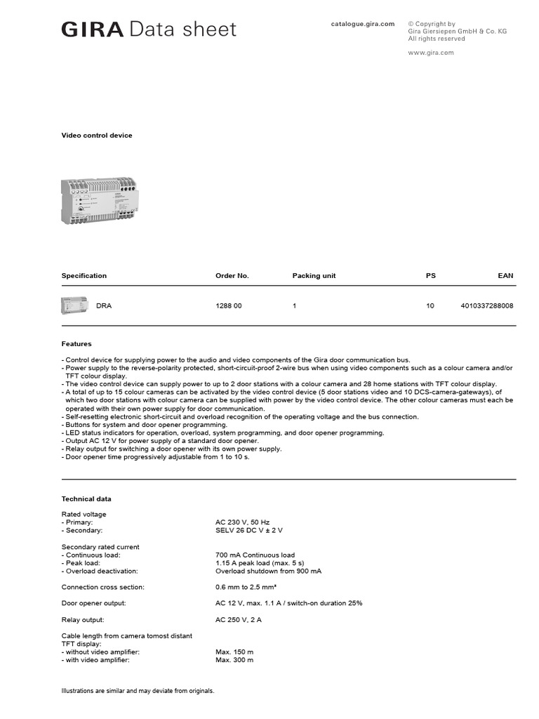 Gira Video Control Device Data Sheet | PDF | Power Supply ...