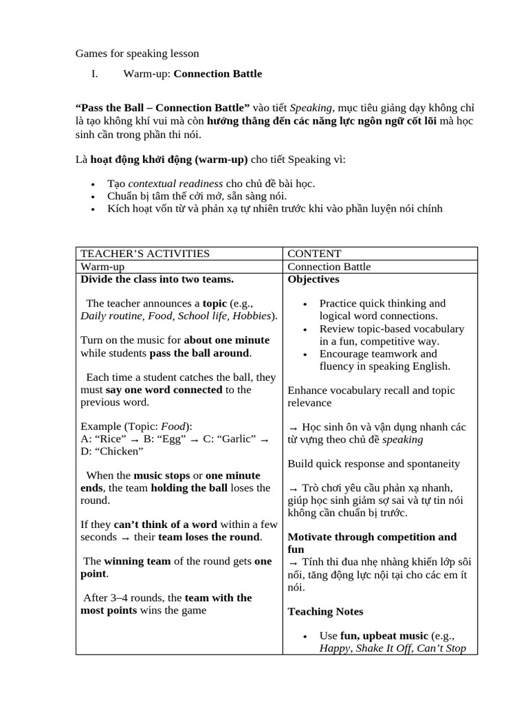 Games For Speaking Lesson | PDF