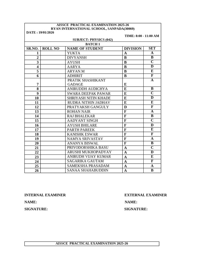AISSCE Physics Practical Exam 2025-26 | PDF