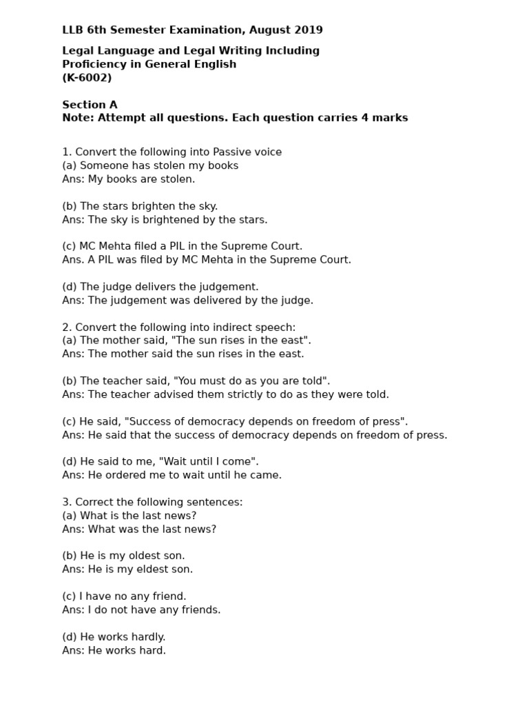 LLB 6th Semester Exam: Legal Language & Writing | PDF | Justice | Crime ...