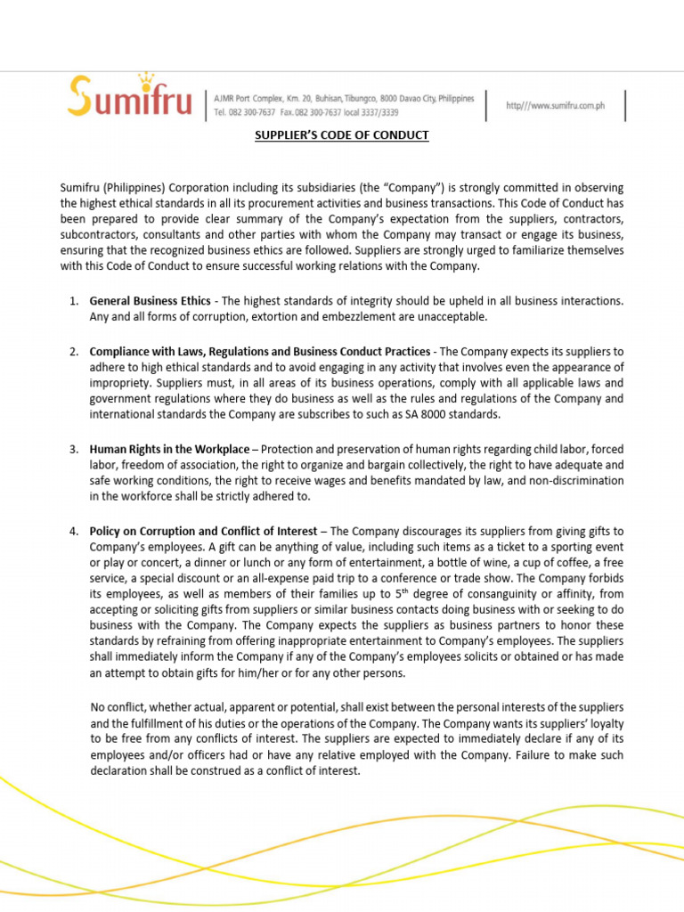 Supplier Code of Conduct Overview | PDF | Trade Secret | Occupational ...