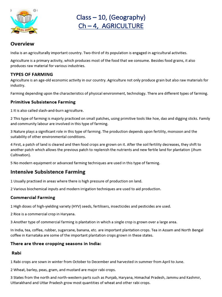 Types of Agriculture in India | PDF | Agriculture | Intensive Farming
