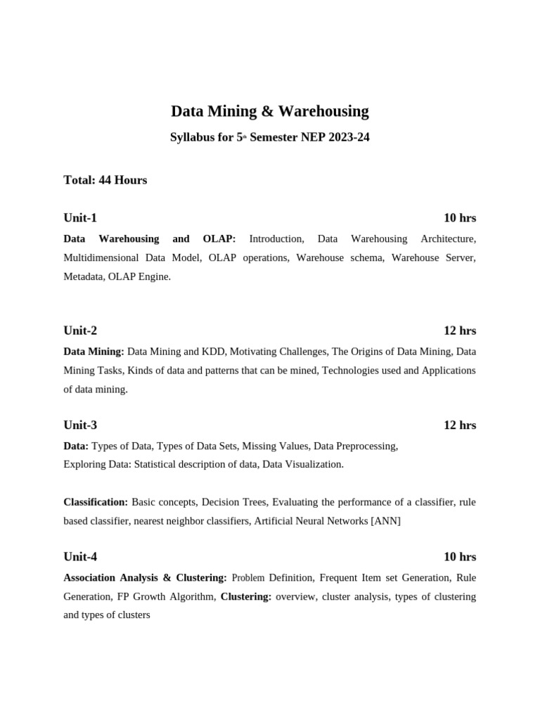 Data Mining & Warehousing NEP | PDF