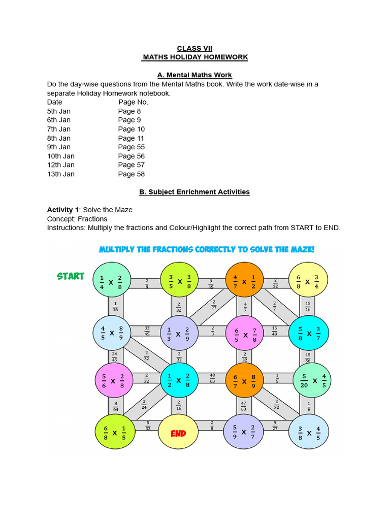 Vii Maths Holiday Homework | PDF