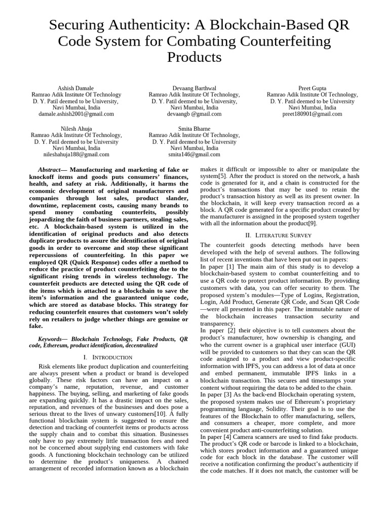 Blockchain QR Code System Against Counterfeiting | PDF | Qr Code ...