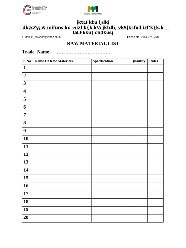 Raw Material List Template | PDF