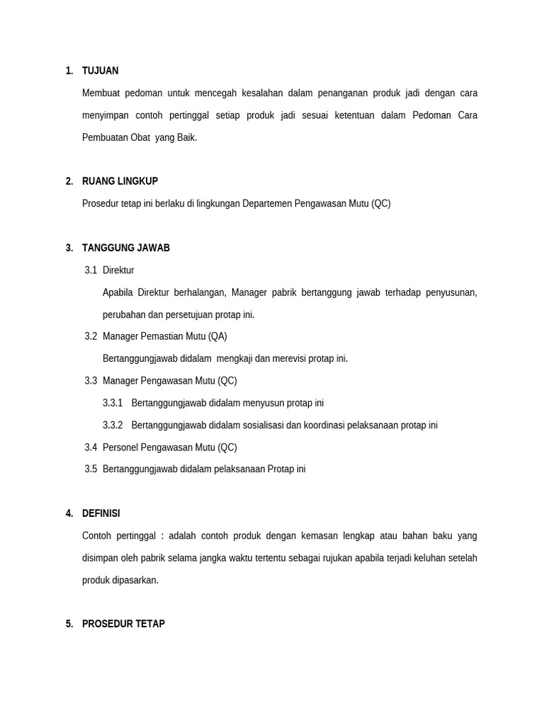Protap Penyimpanan Contoh Pertinggal Obat | PDF