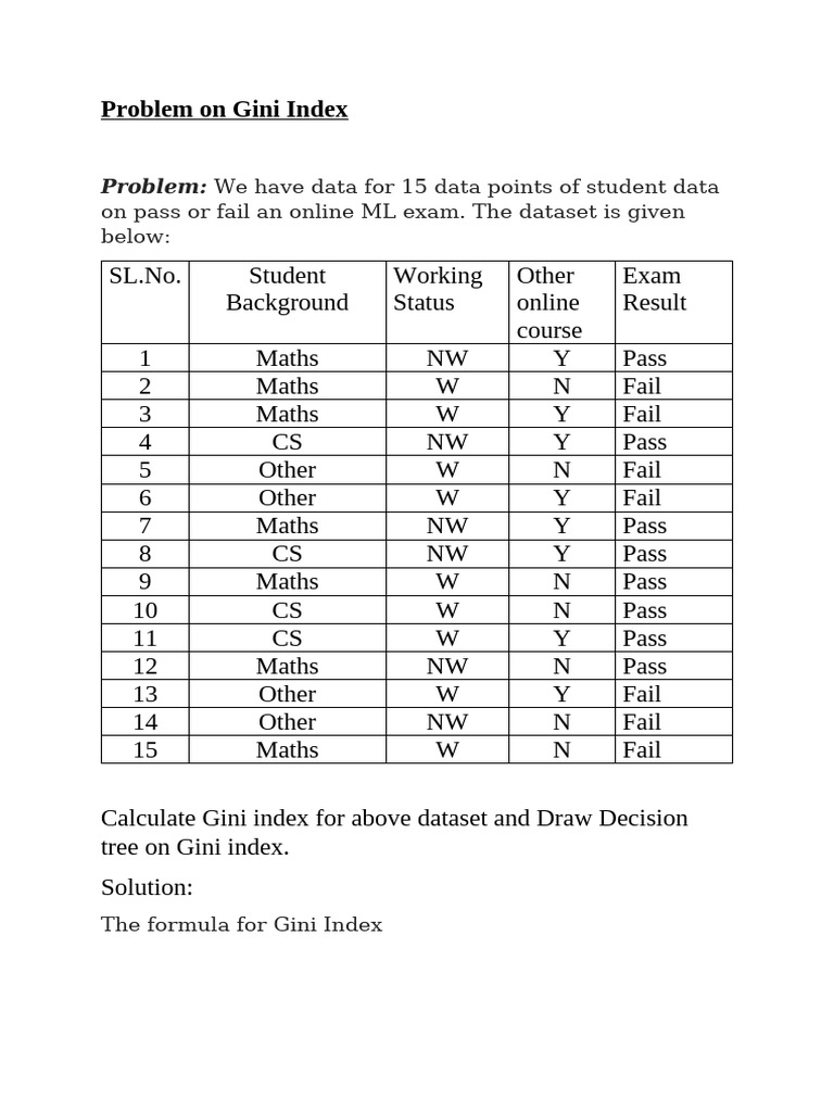 Gini Index and Decision Tree Analysis | PDF | Algorithms And Data ...