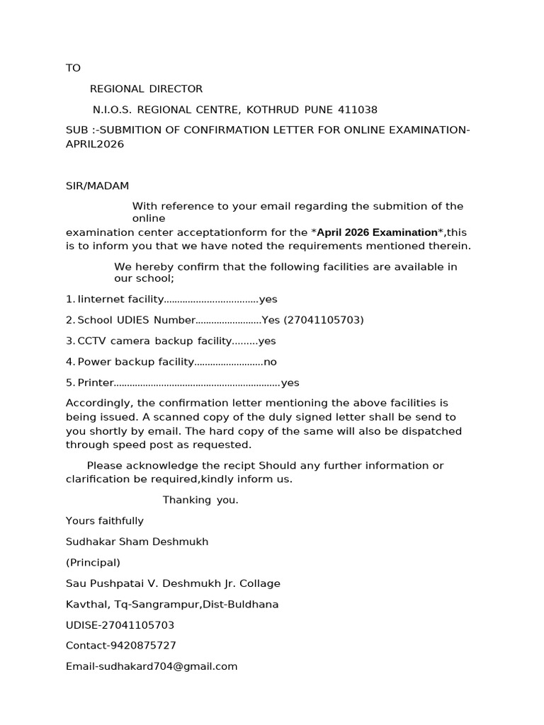 Confirmation for April 2026 Exam Center | PDF