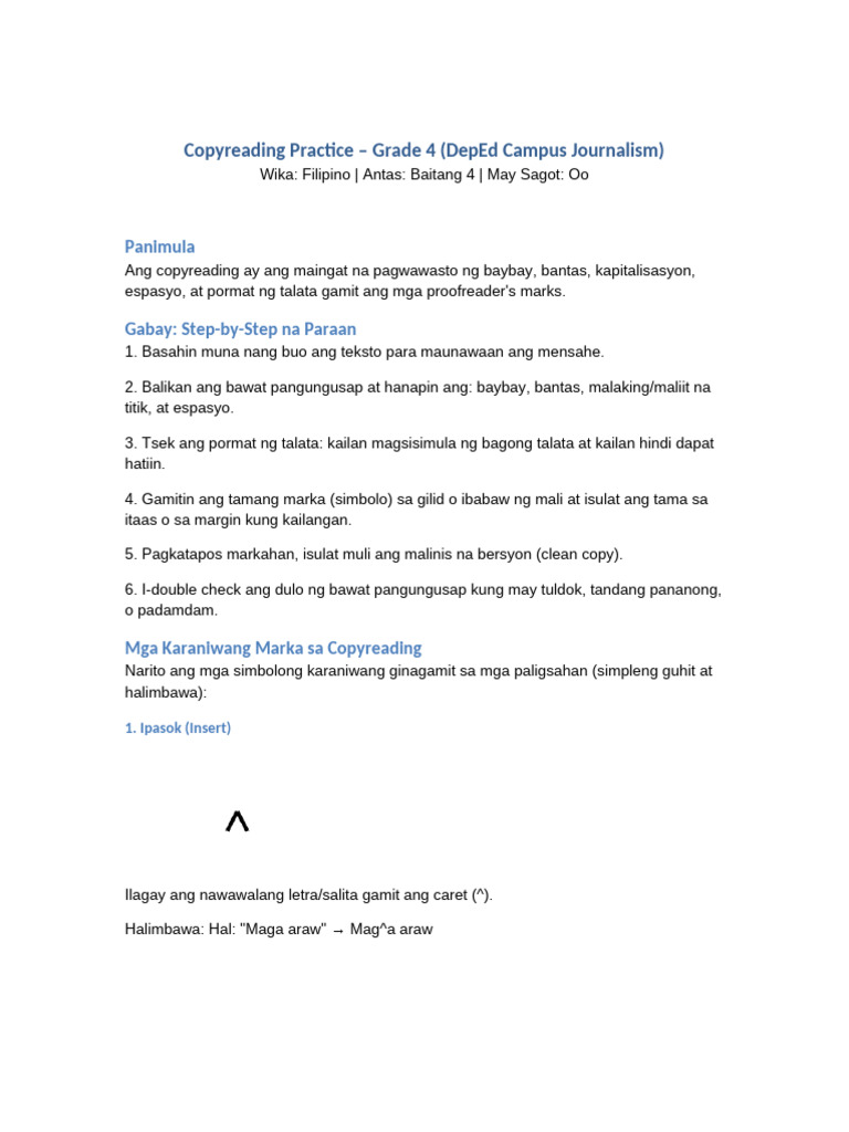 Copyreading Grade4 DepEd | PDF