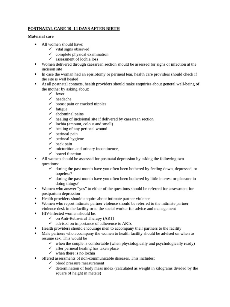 Postnatal Care Guidelines: 0-6 Weeks | PDF | Postpartum Period ...