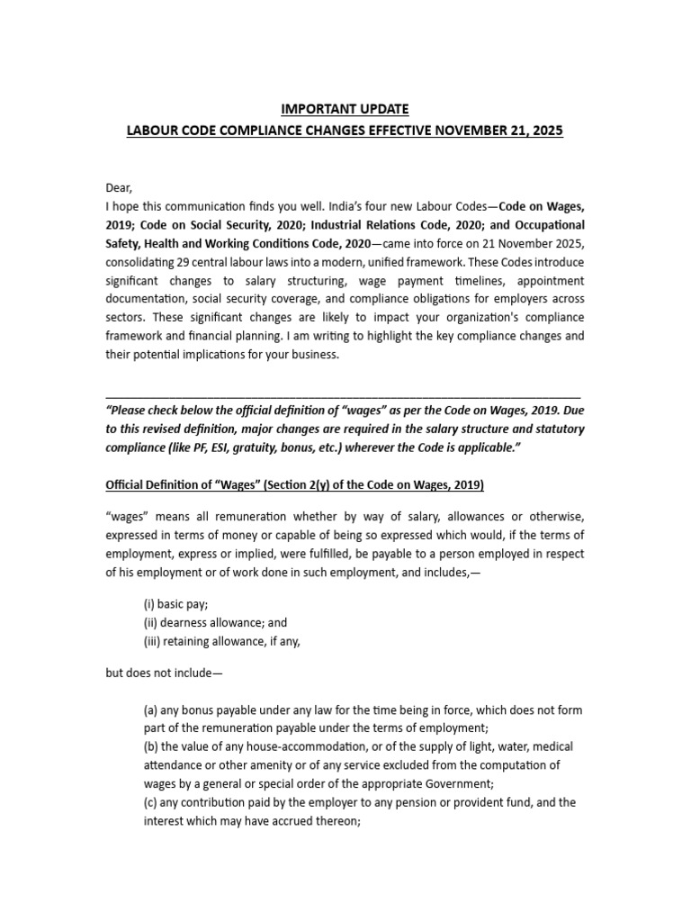 Labour Code Compliance Changes 2025 | PDF | Employment | Wage