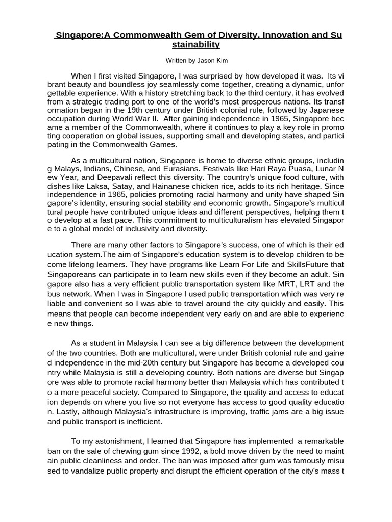 Commonwealth Essay Question 1 | PDF | Multiculturalism | Singapore