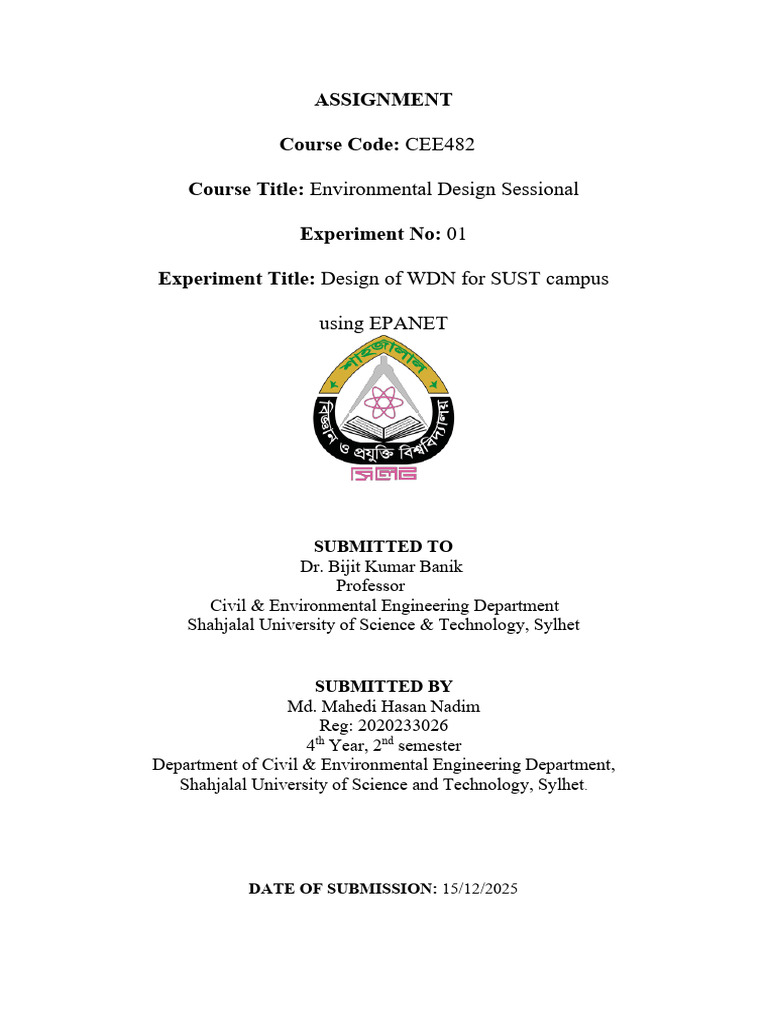 Design of WDN for SUST Campus Using EPANET | PDF