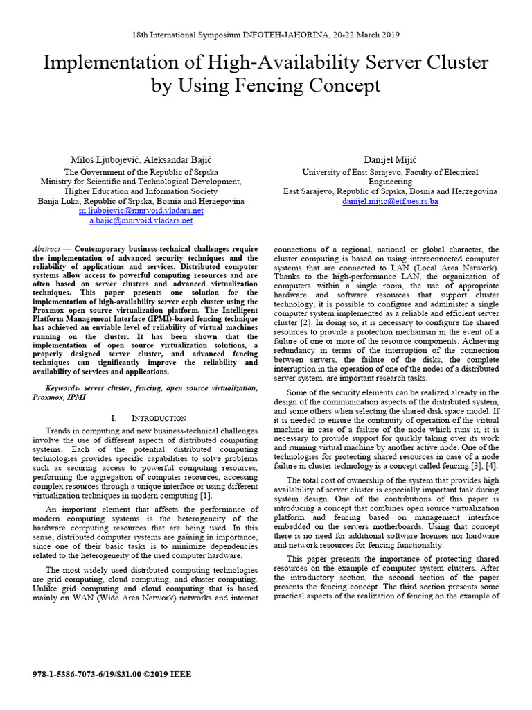 High-Availability Server Cluster Fencing | PDF | Computer Cluster ...