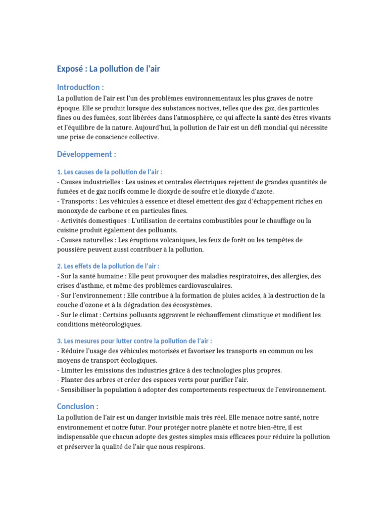 Causes et effets de la pollution de l'air | PDF