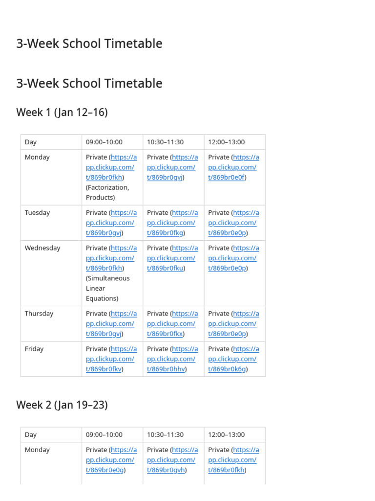 3-Week School Schedule Overview | PDF | Algebra