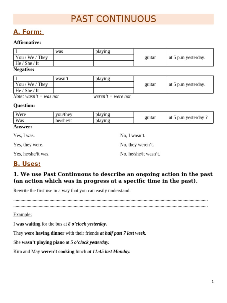 Understanding Past Continuous Tense | PDF