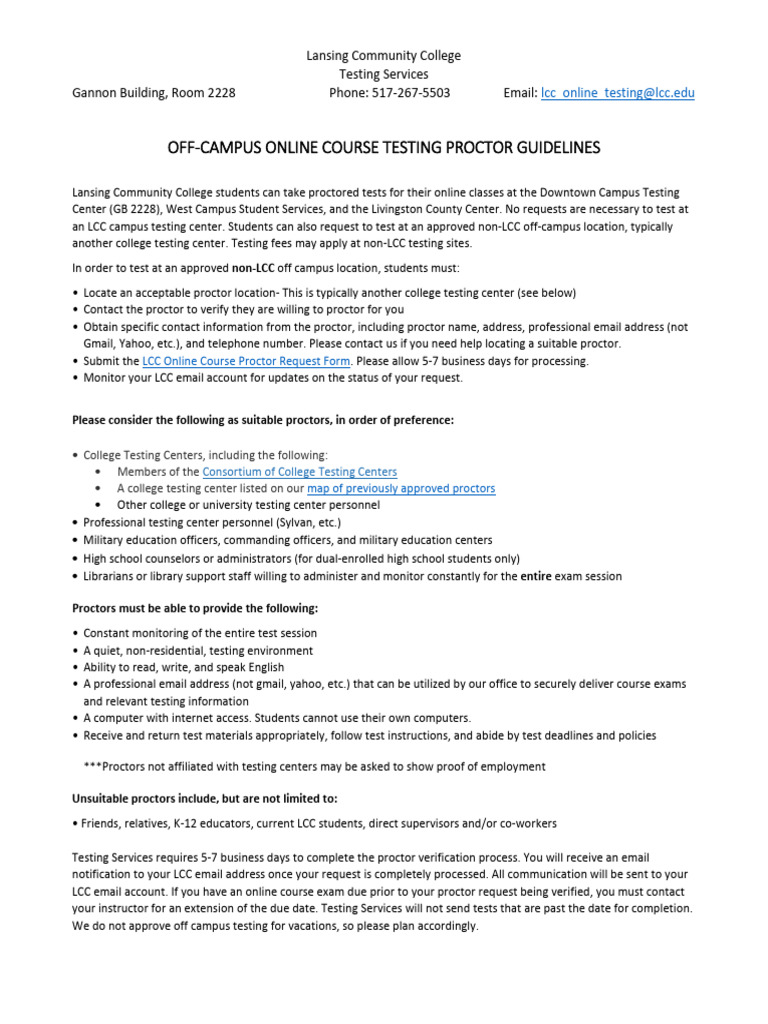 LCC Online Course Proctor Guidelines | PDF | Computing