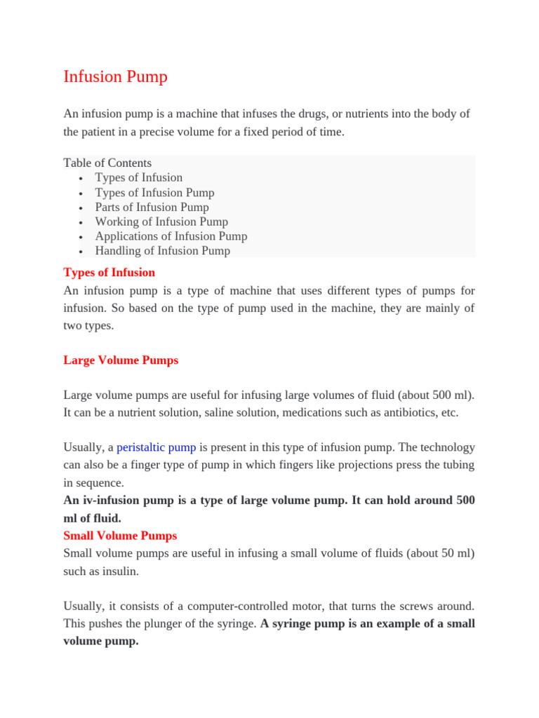 Comprehensive Guide to Infusion Pumps | PDF | Intravenous Therapy ...