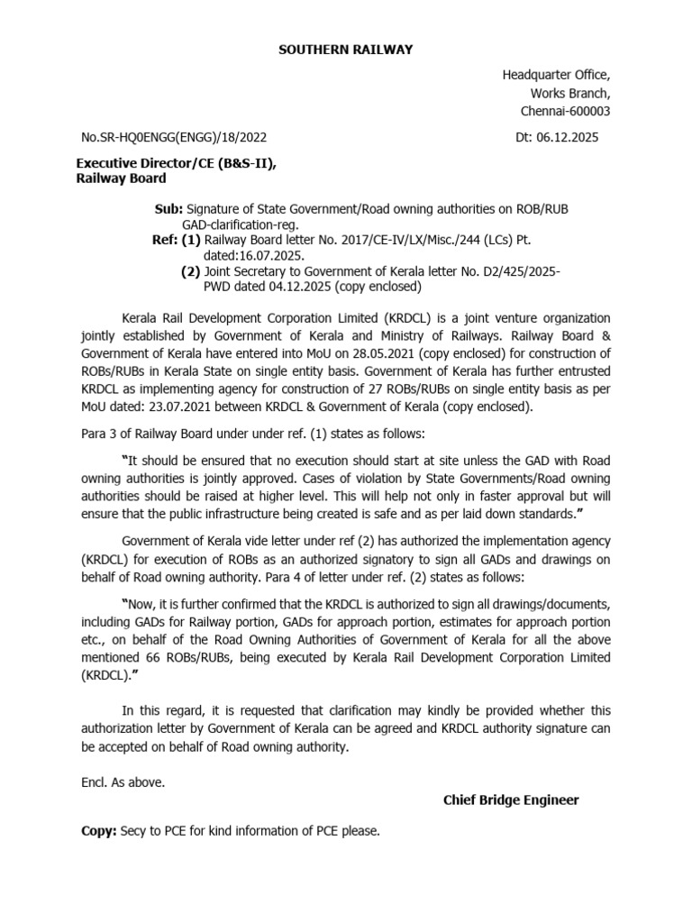 KRDCL Authorization for ROB/RUB GADs | PDF | Rail Transport | Kerala