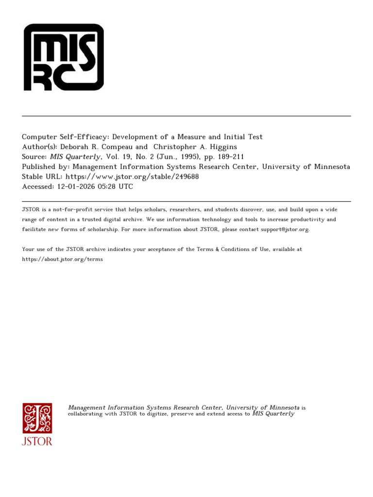 Computer Self-Efficacy Measurement Study | PDF | Self Efficacy | Affect ...