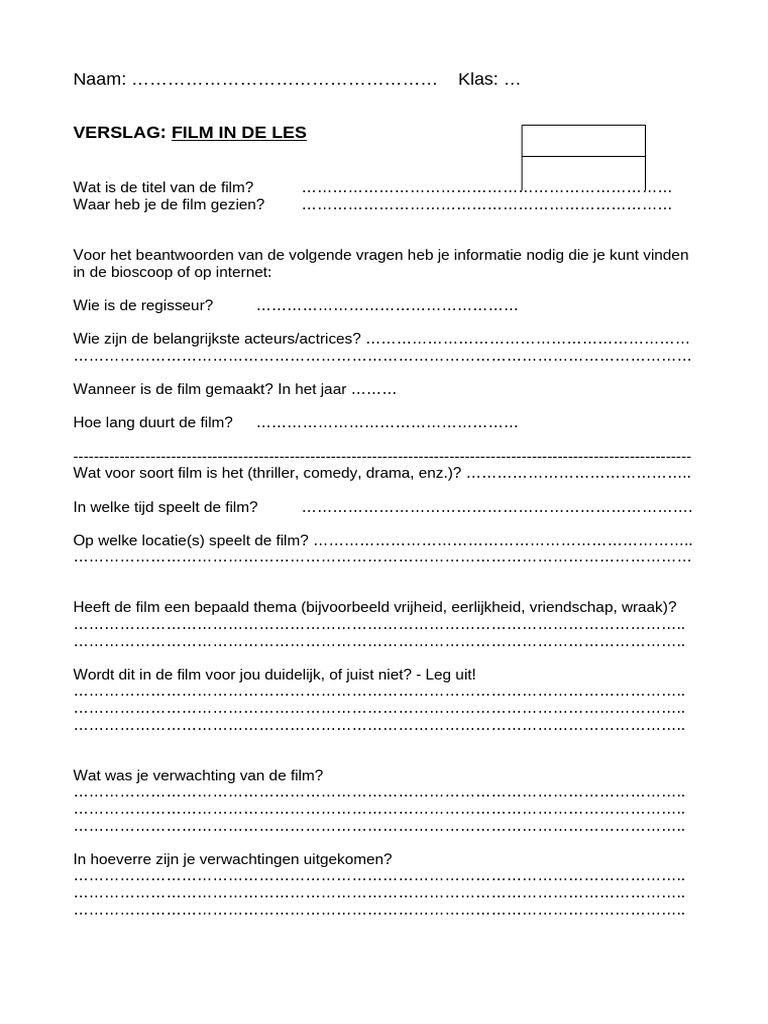 Formulier Filmverslag | PDF