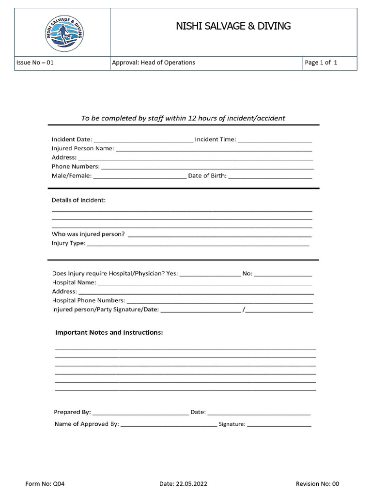 Incident Report Format Form Q4 | PDF